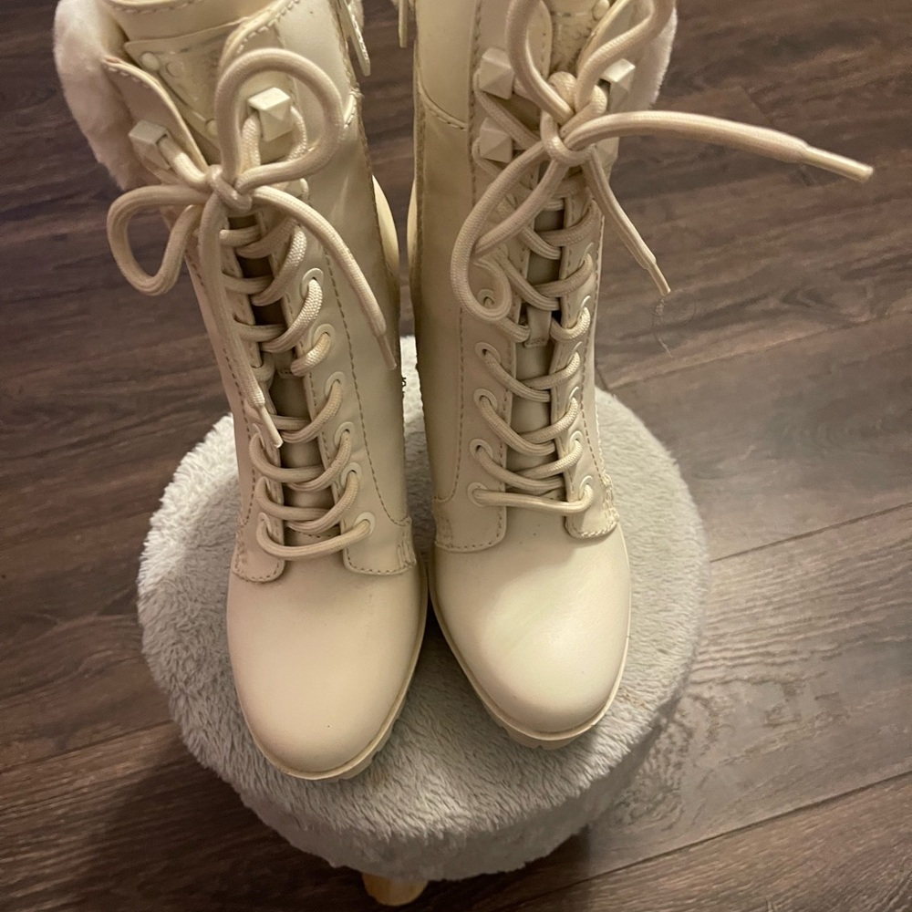 Guess Cream Lace-Up Boots for Women